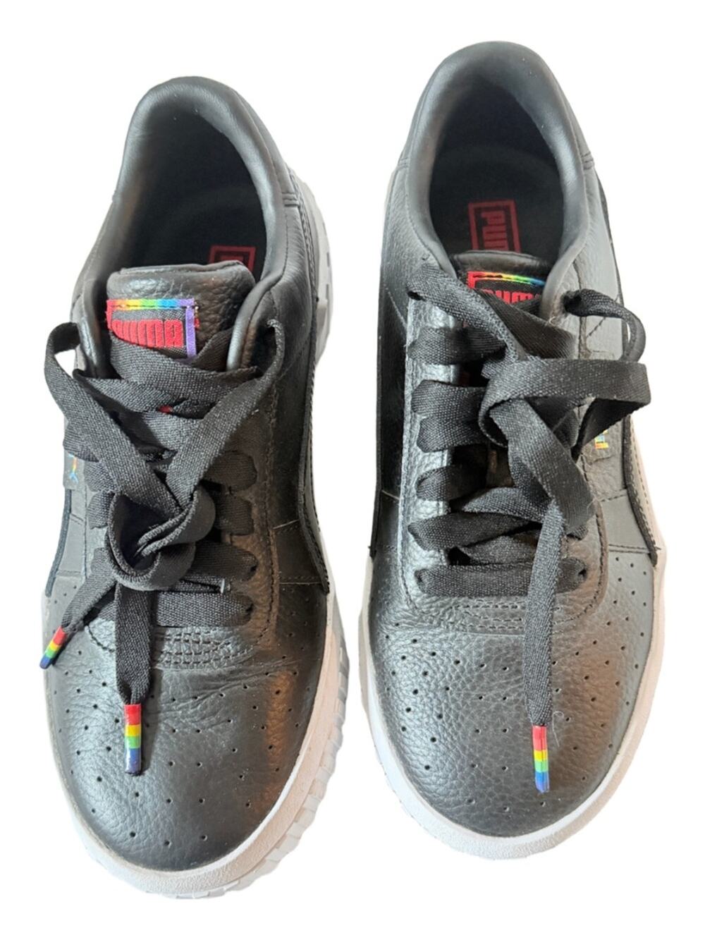Puma Black Leather Sneakers with Rainbow Accents women 7 retro streetwear casual